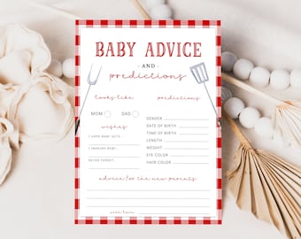 Red Baby-Q Baby Predictions & Advice Card, Printable Baby BBQ Wishes Baby Shower Game, Backyard Baby Shower Advice Card, Gender Neutral Game