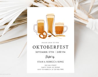 OKTOBERFEST Party Invitation Template, Editable Beer Pretzel Octoberfest Invitation, German Party Celebration, Instant Download