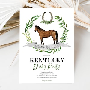 Kentucky Derby Party Invitation Template, Horse Racing Party Invite, Derby Party Invite, Greenery Invitation, Editable Invitation Template