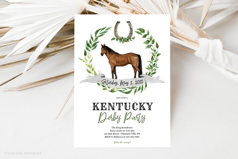 Kentucky Derby Party Invitation Template Horse Racing Party Invite Derby Party Invite Greenery Invitation Editable Invitation