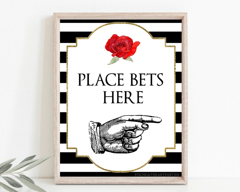 Kentucky Derby Place Your Bets Party Sign Derby Party Printables Horse Racing Betting Sign Instant Download Red Rose Striped