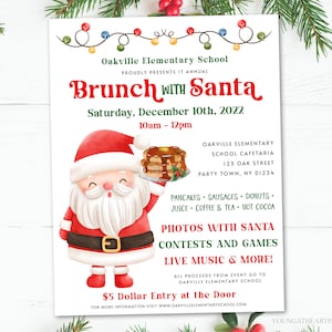 Editable Brunch with Santa Flyer, Breakfast With Santa Flyer Template, Meet Santa flyer, Pancakes with Santa Breakfast, School PTO PTA, KSF