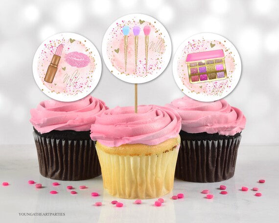 Spa Party Cupcake Toppers, Makeup Cupcake Toppers, Cake Toppers, Spa ...