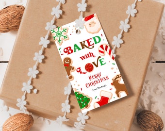 Editable Cookie Tag Baked With Love Tag Merry Christmas Favor Tag Cookie Gift Tag Cookie Exchange Download Printable Template Corjl