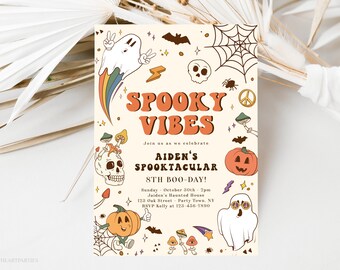 Retro Groovy Halloween Birthday Party Invitation, Editable Hippie Halloween Party Invitation, Spooky Vibes Party, Groovy Ghost Party, Corjl