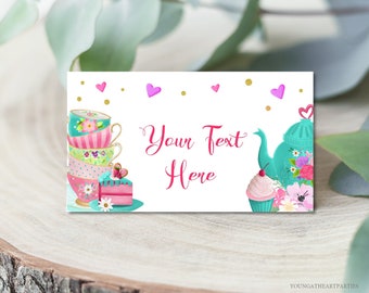 Tea Party Food Labels Template Tea Place Card Tent Card Escort Card Par-Tea Decor Girl Floral Pink Printable Editable Corjl Template