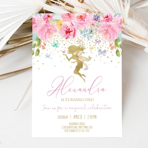 Editable Fairy Birthday Invitation Magical Fairy Invitation Pink Gold Floral Fairy Invitation Fairy Party Fairy Invite Instant Download