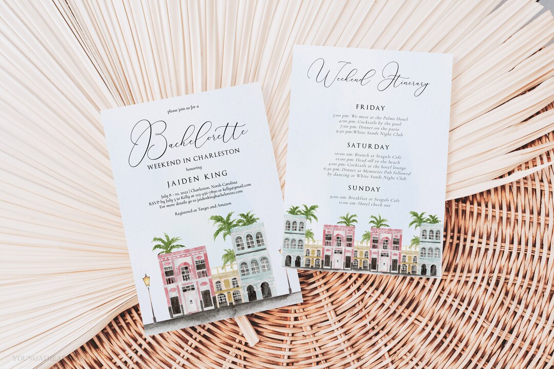 Charleston Bachelorette Invitation &amp; Itinerary Template, Editable ...