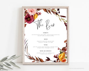 Editable Thanksgiving Bar Menu, Autumn Bar Sign Template, Printable Bar Menu Sign, Fall Drinks Sign, 8x10 Bar Sign, Thanksgiving Sign, EDBF