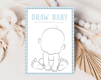 Blue Baby-Q Draw Baby Game Template, BBQ Draw Baby Game Card, Editable Baby Boy Game, Printable Baby Shower Game, Backyard Baby Shower