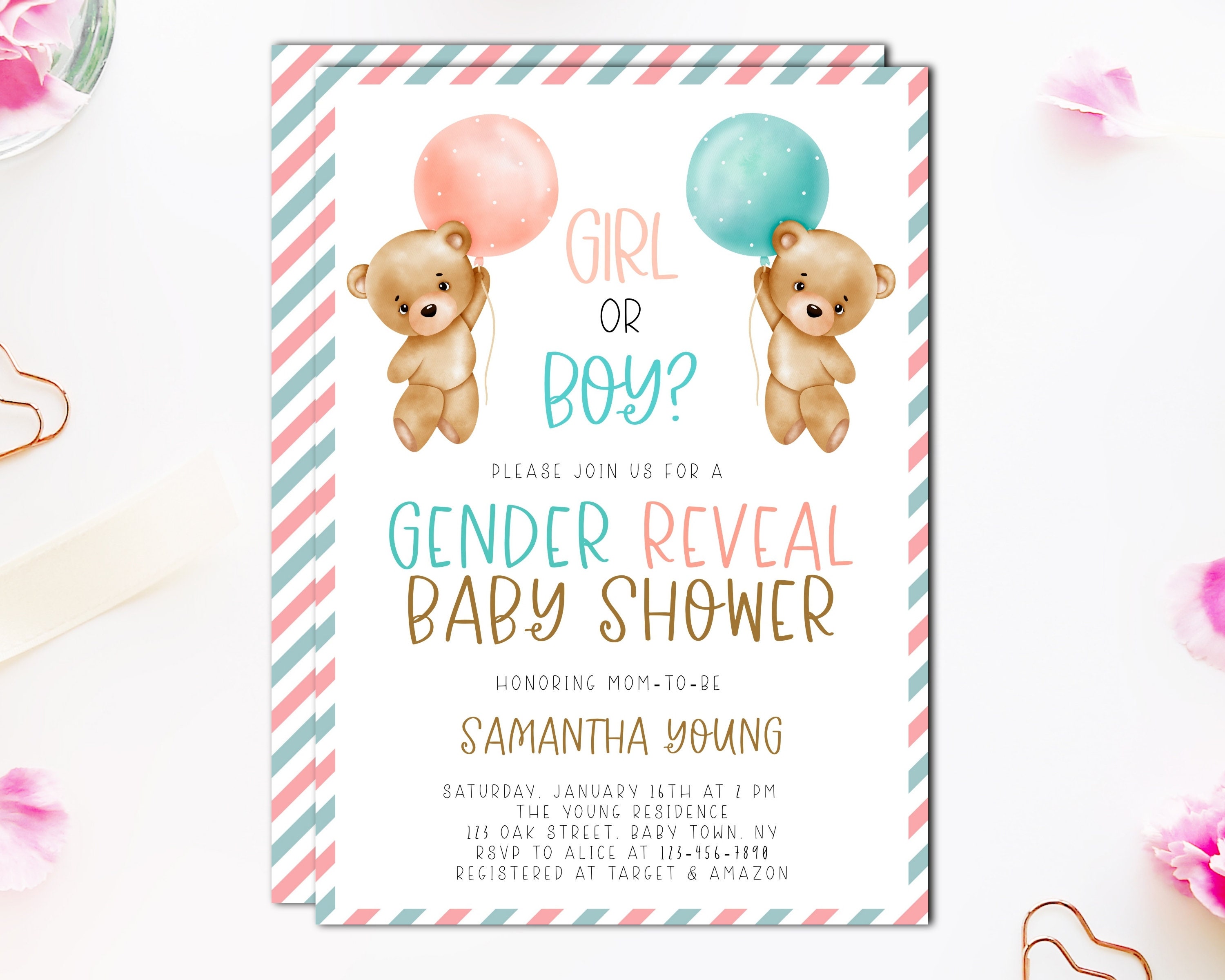 Cute Gender Reveal Editable Invite Gender Reveal Digital Invitation 