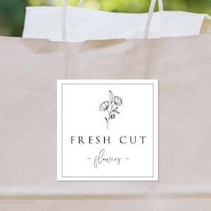 Fresh Cut Flowers Label Template, Editable Flower Bar Bridal Shower Tag, Printable Flower Tags, Minimalist Flower Packaging Labels, Corjl