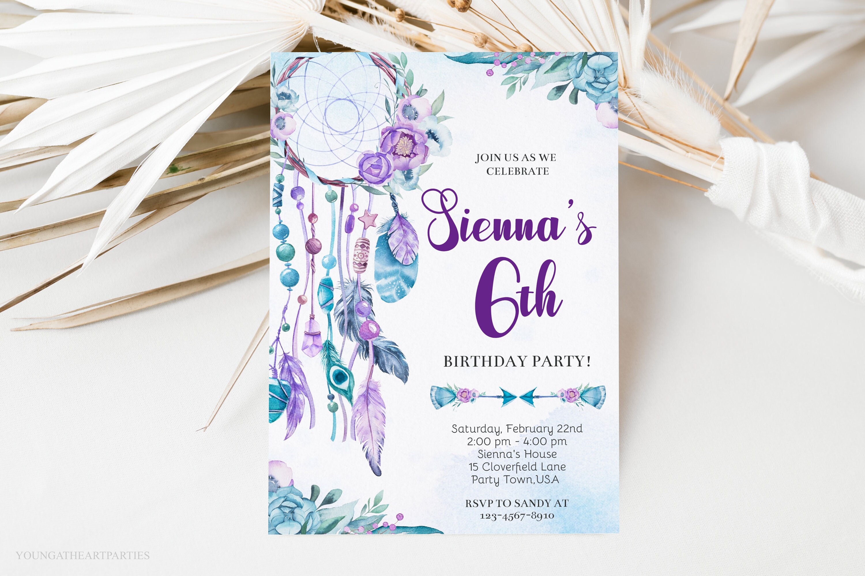 Dream Catcher Birthday Invitation Template Dreamcatcher - Etsy