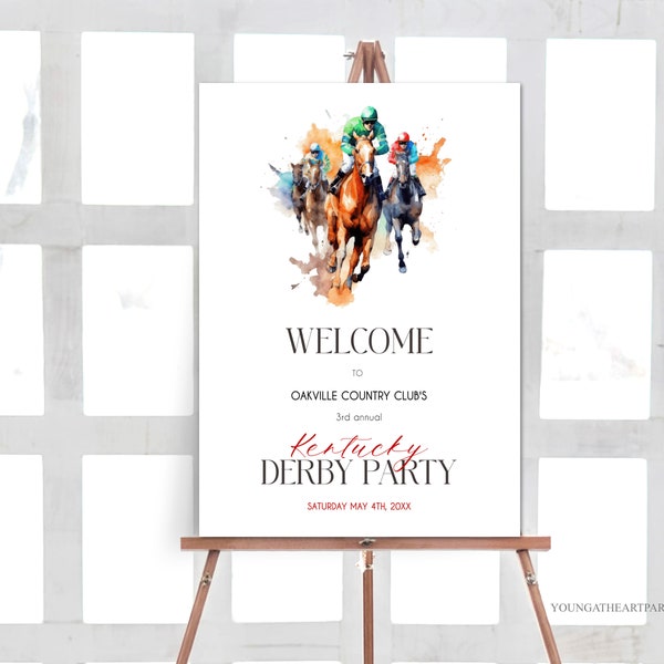 Kentucky Derby Party Welcome Sign, Editable Horse Racing Party Poster, Horse Derby Sign Template, Jockey Welcome Sign Printable