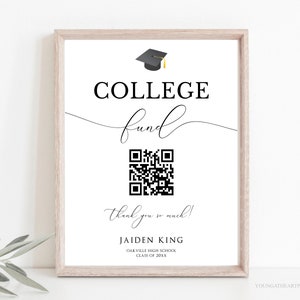 College Fund QR Code Sign Template, Venmo QR Code Modern College Fund Sign, Modern Graduation Party Sign, Modern Minimalist Graduation Party