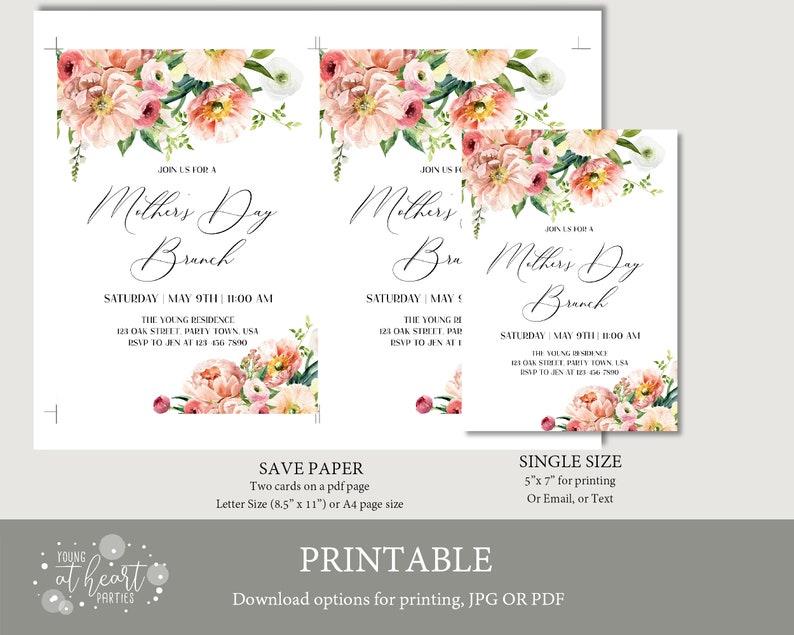 Floral Mother's Day Brunch Invitation, Mothers Day Invitation in Canada, Mothers Day Brunch Invite, Editable Template, Instant Download image 6