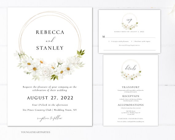 Daisy Wedding Invitation Template Set Delicate Daisy Flower - Etsy