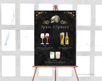 Gothic Halloween Bar Menu Editable Sign, Halloween Boos and Spirits Template, Drink Menu Template, Printable Bar Sign, Corjl