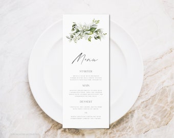 Winter Sage Green Florals Menu Template, Editable Holiday Dinner Menu Card, Wedding Menu, Green Holly Winter Berries, Instant Download, SGH