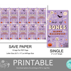 Editable Skeleton Bag Of Bones Favor Tag, Classic Halloween Gift Tag Template, Halloween Party Favor Tag, Instant Download, Corjl, RH01 image 5