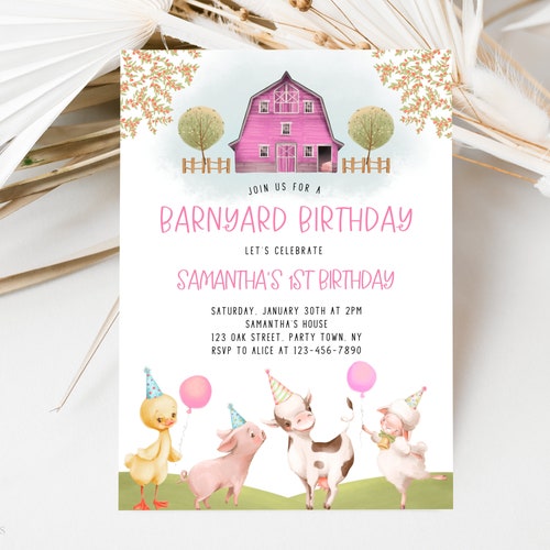 Farm Birthday Party Invitation Template Minimalist Farm Etsy