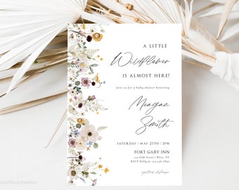 Boho Wildflower Baby Shower Invitation, Wildflower Baby Shower Invite Template, A Little Wildflower Baby Invitation, Meadow Flowers, DFWF