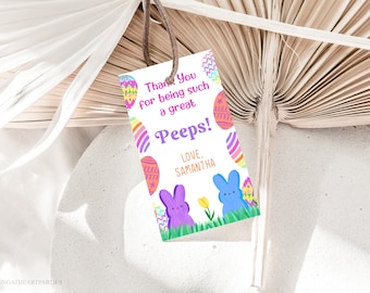 Easter Gift Tags, Easter Birthday Favor Tags, Peeps Easter Tags, Easter Egg Hunt Party, Editable Template, Corjl