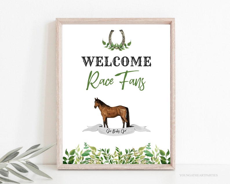 Welcome Race Fans Kentucky Derby Party Sign Template, Editable Derby Party Poster, Classy Derby Sign, Greenery Derby Welcome Sign, Corjl image 2
