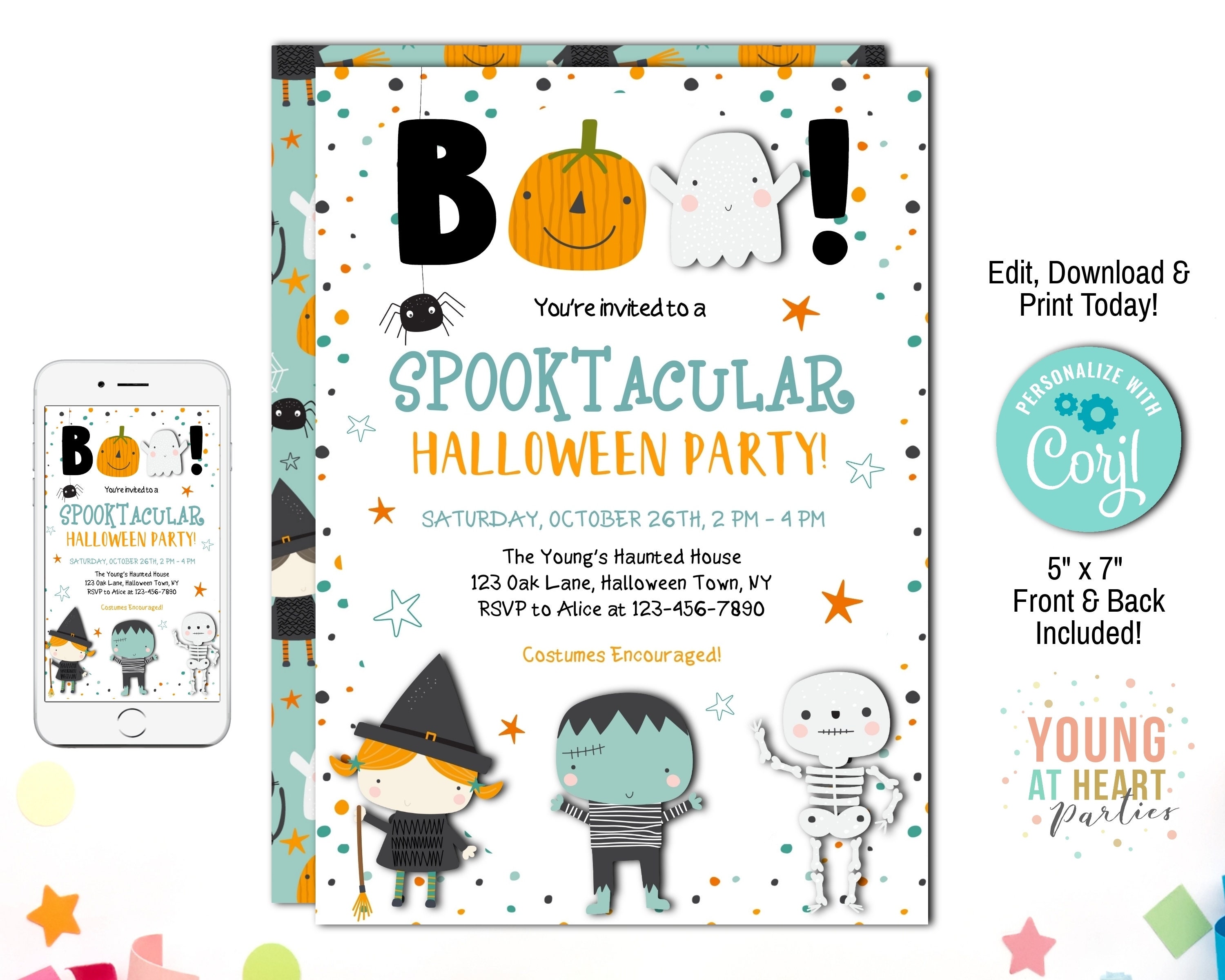 Kids Halloween Party Invitation, Boo Party, Halloween Party Invite, C…