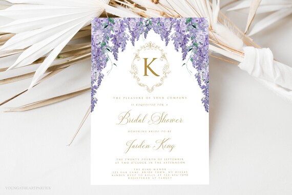 Editable Purple Wisteria Bridal Shower Invite, Victorian Monogram Bridal Invitation, Garden Floral Bridal Shower, Regency Era Shower, PW Il_570xn