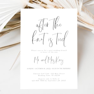 After the Knot is Tied Invitation Template, Editable Post Wedding Brunch Invitation, Elopement Announcement Invitation, After Wedding Party