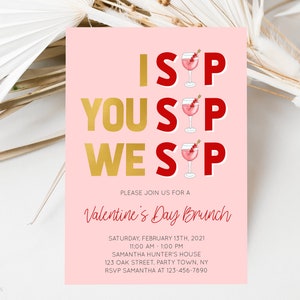 Galentine's Day Party einladen, Valentinstag Brunch Einladung, Wein Party einladen, Ladies Night Party, bearbeitbare Einladung, Corjl Vorlage
