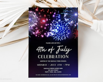 4th of July Fireworks Party Invite Template, Editable Independence Day Invitation, Memorial Day Invite, 4th of July Neighborhood Flyer