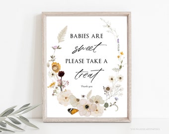 Wildflower Babies are Sweet Please take a Treat Sign, Love is Sweet Table Sign, Editable Favors Sign, Meadow Flowers, Baby Shower Sign, DFWF