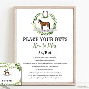 Horse Race Betting Sign WITH Bet Slips Template, Editable Derby Bet Wager Game, Kentucky Derby Betting Pool, Editable Digital File