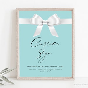 Bride and Co. Custom Sign Template, Create Your Own Bridal Shower Signs, Breakfast at Theme Multiple Signs, White Satin Bow, Paris Blue, BTD