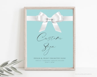 Bride and Co. Custom Sign Template, Create Your Own Bridal Shower Signs, Breakfast at Theme Multiple Signs, White Satin Bow, Paris Blue, BTD