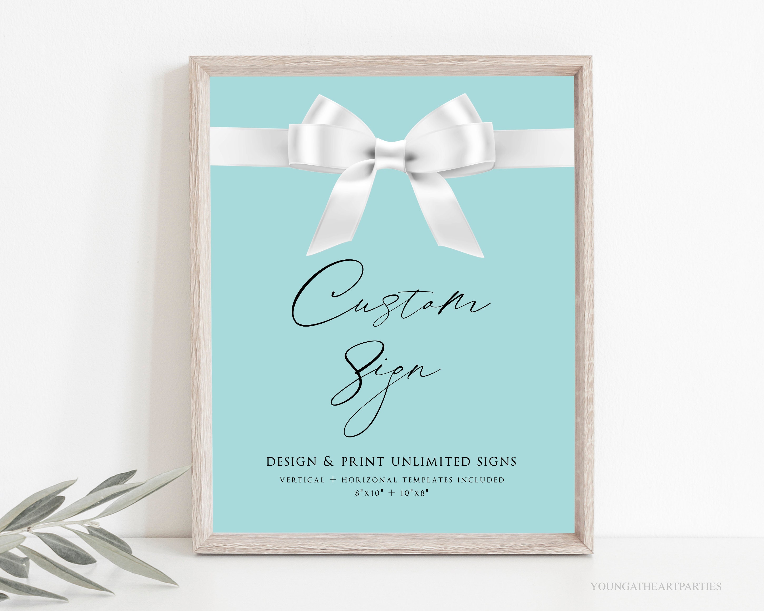 Bride and Co. Custom Sign Template, Create Your Own Bridal Shower Signs, Breakfast at Theme Multiple Signs, White Satin Bow, Paris Blue, BTD