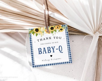 Navy Blue Baby-Q Favor Tags, Printable BabyQ Tags Template, Baby Shower Barbecue, Editable BBQ Baby Shower Favor Tags, Baby Boy Favor Tags