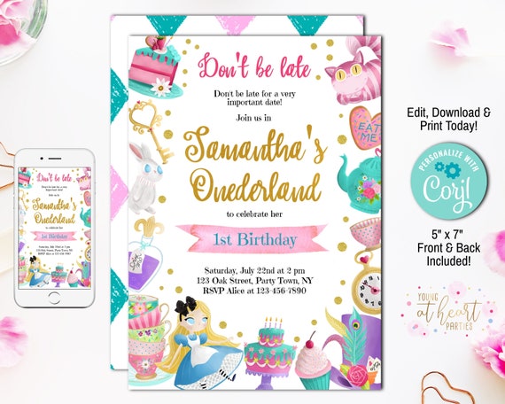 Alice in ONEderland Editable Birthday Invitation Alice In Onederland 1st Birthday Invitation Alice In ONEderland Instant Download Il_570xn