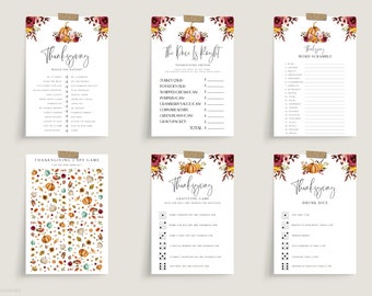 Editable Thanksgiving Party Games Bundle, Printable Thanksgiving Games, Gratitude Games, Friendsgiving Games Templates, Dice Games, EDBF