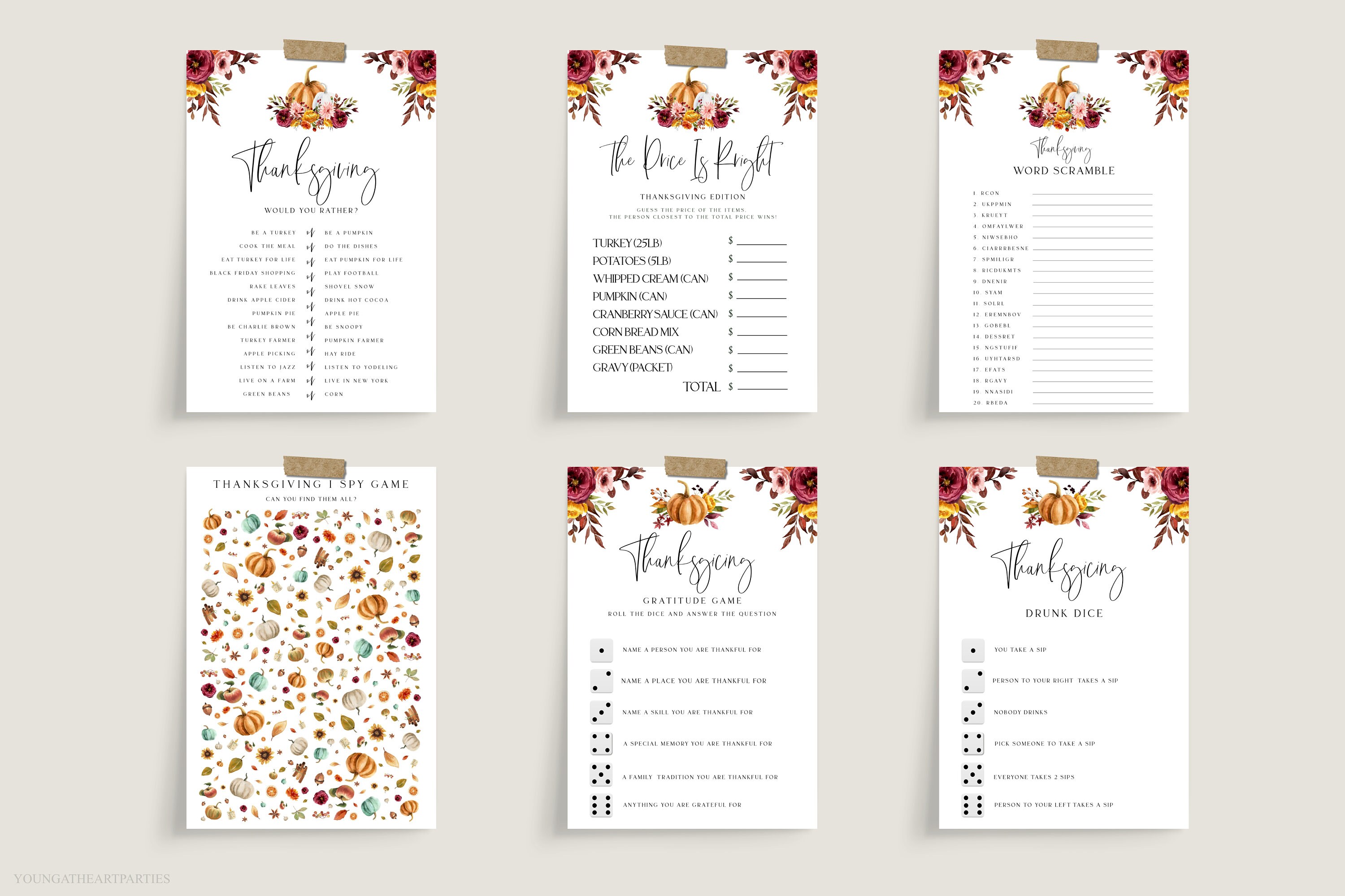 Editable Thanksgiving Party Games Bundle Printable - Etsy