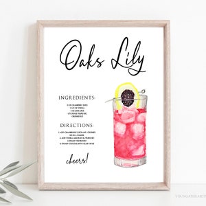 Oaks Lily Drink Bar Menu Sign Template, Derby Signature Drink Sign, Editable Kentucky Derby Bar Sign, Printable Bar Recipe Menu Sign, Corjl