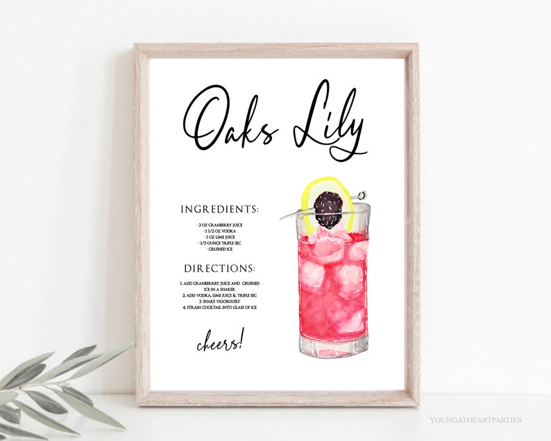 Oaks Lily Drink Bar Menu Sign Template Derby Signature Drink Etsy