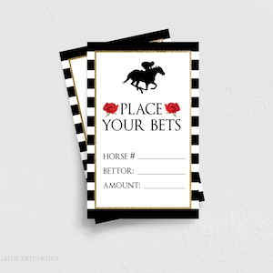 Sjabloon wedkaart Kentucky Derby paardenrace, afdrukbaar bestand, Derby-inzetkaarten, rode rozen, inzetkaarten, Kentucky Pool-weddenschap, derbygames