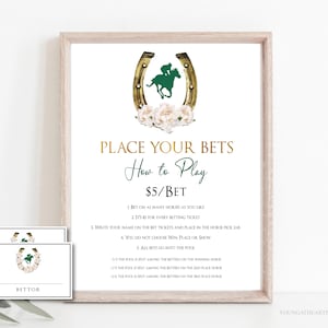 Weddenbord paardenrace met sjabloon wedstrookjes, bewerkbare Derby-weddenschapsspel, Belmont-inzet, Derby-weddenschap, bewerkbaar digitaal bestand