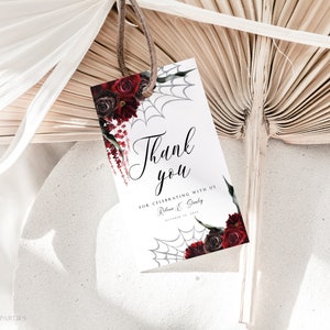 Gothic Floral Wedding Favor Tags Template, Editable Gothic Thank You Tag, Printable Halloween Thank You Favor Tag Download, Corjl, HBS01