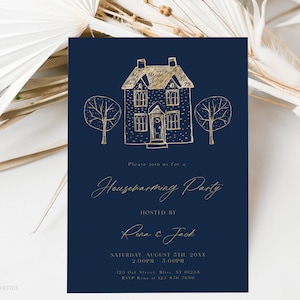 Blue and Gold Housewarming Invitation, Editable New Home Party Invite, Open House Invite, Digital Evite, Moving Announcement Printable