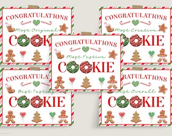 EDITABLE Christmas Cookie Award Certificates Cookie Exchange Voting Awards Cards Holiday Cookie Voting Cookie Party Decor Instant Download