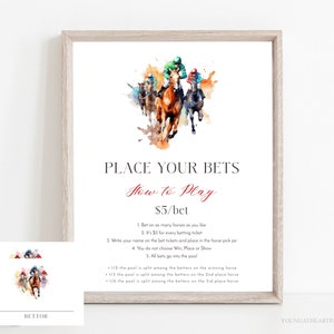 Derby Race Betting Sign with Bet Slips Template, Editable Jockey Horse Bet Wager Game, Kentucky Derby Betting Pool, Editable Digital File